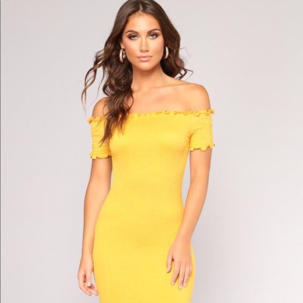 Fashion Nova Yellow Off Shoulder Bodycon Dress